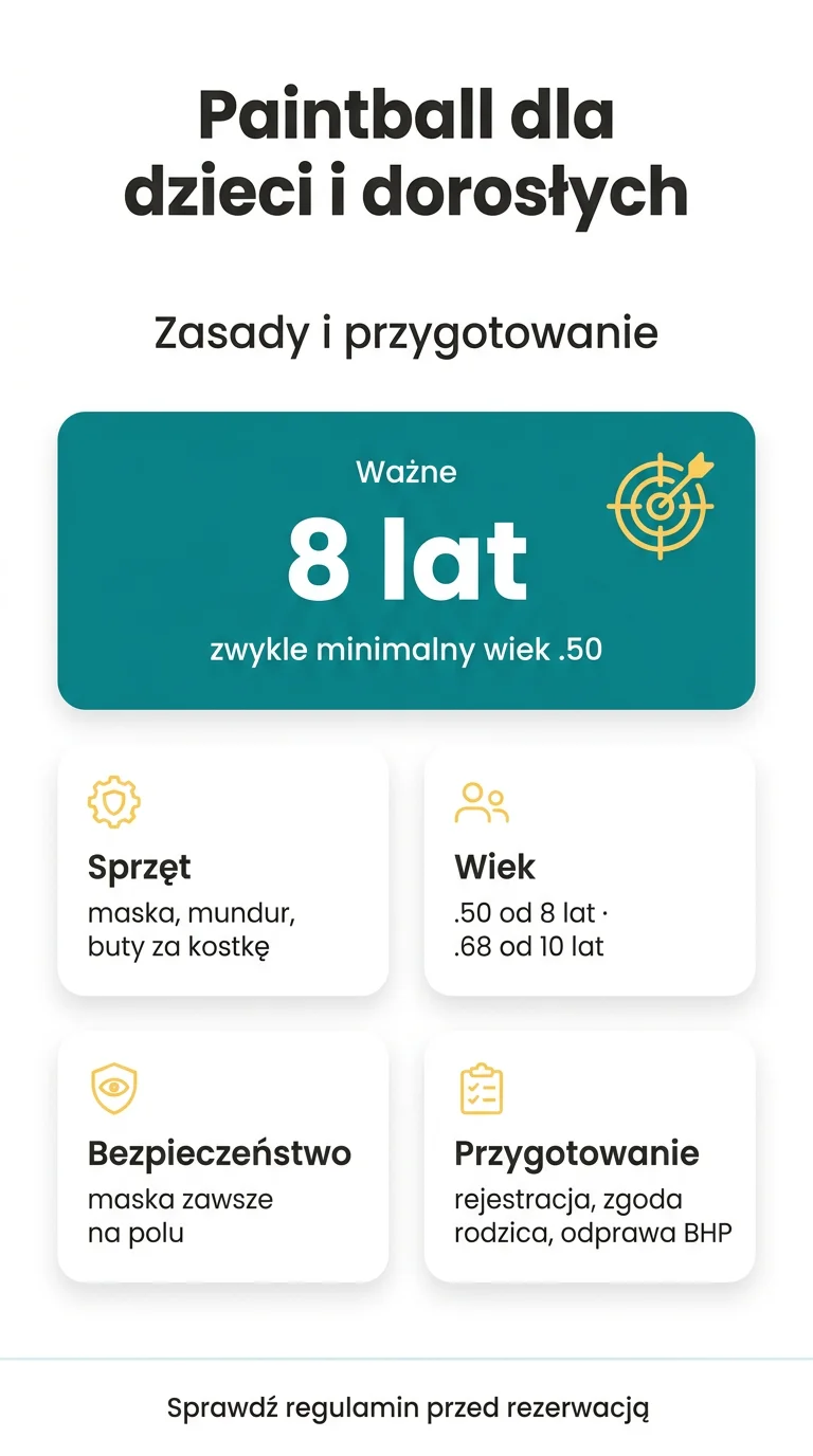 Infografika: Paintball dla dzieci oraz dla dorosłych – Poradniki: jak zacząć, zasady i przygotowanie do pierwszej gry